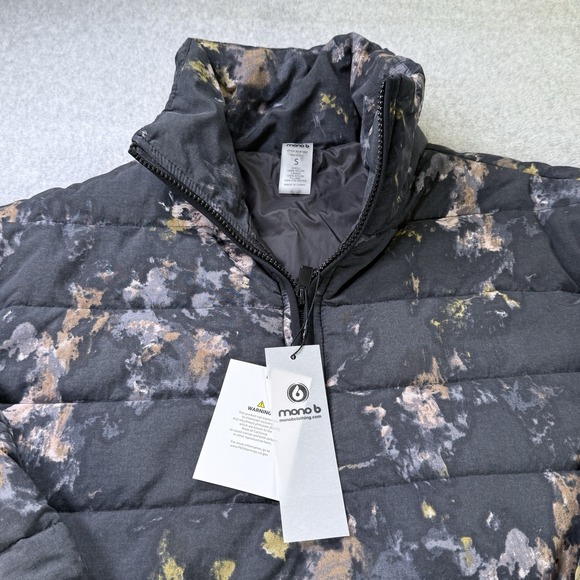 Mono B AJ-B1007‎ Women's 1/4 Zip Puffer Jacket Tie-Dye Print Black Small - Picture 2 of 7